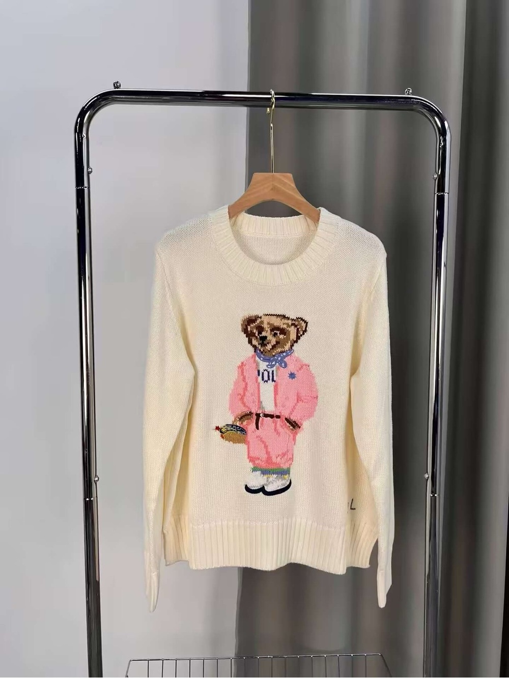 Polo by Ralph Lauren Cream Crewneck Sweater with Pink Bear